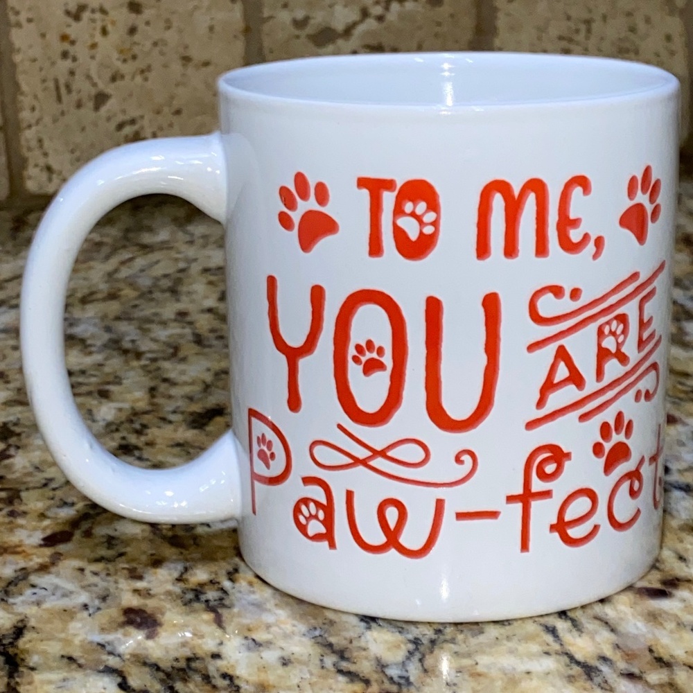 *NEW*   🐾TO ME, YOU ARE Paw-fect 🐾,  CERAMIC WHITE & RED MUG/ CUP 11oz